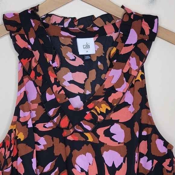 Cabi | #4454 Colorful Abstract Monarch Dress with Ruffled Neckline Size Medium - Picture 3 of 7